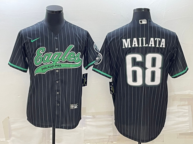 Men's Philadelphia Eagles #68 Jordan Mailata Black With Patch Cool Base Stitched Baseball Jersey Men's Philadelphia Eagles #68 Jordan Mailata Black With Patch Cool Base Stitched Baseball Jersey